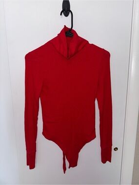 aerie Red Ribbed Turtleneck Bodysuit